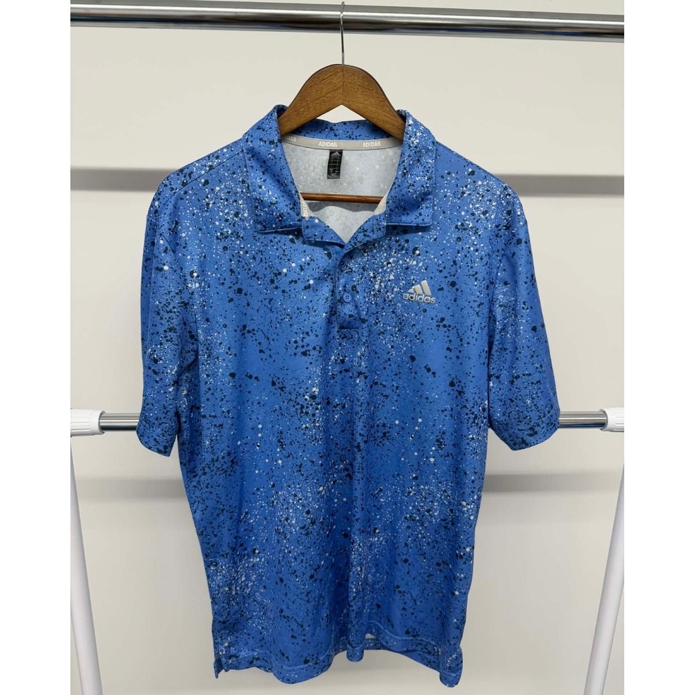 Men's Adidas Golf Collared Shirt‎ Blue Paint Splattered Size L